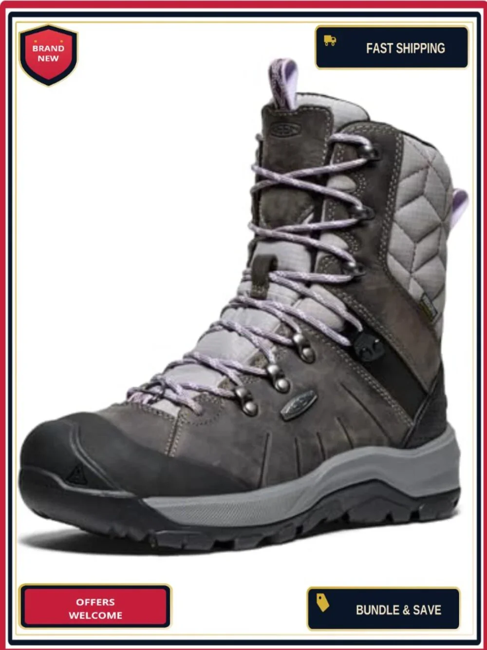Waterproof Insulated Leather Winter Snow Boots Mid-Calf Lace-Up